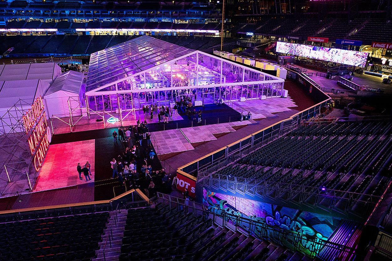 birds eye view of event production at T-Mobile field