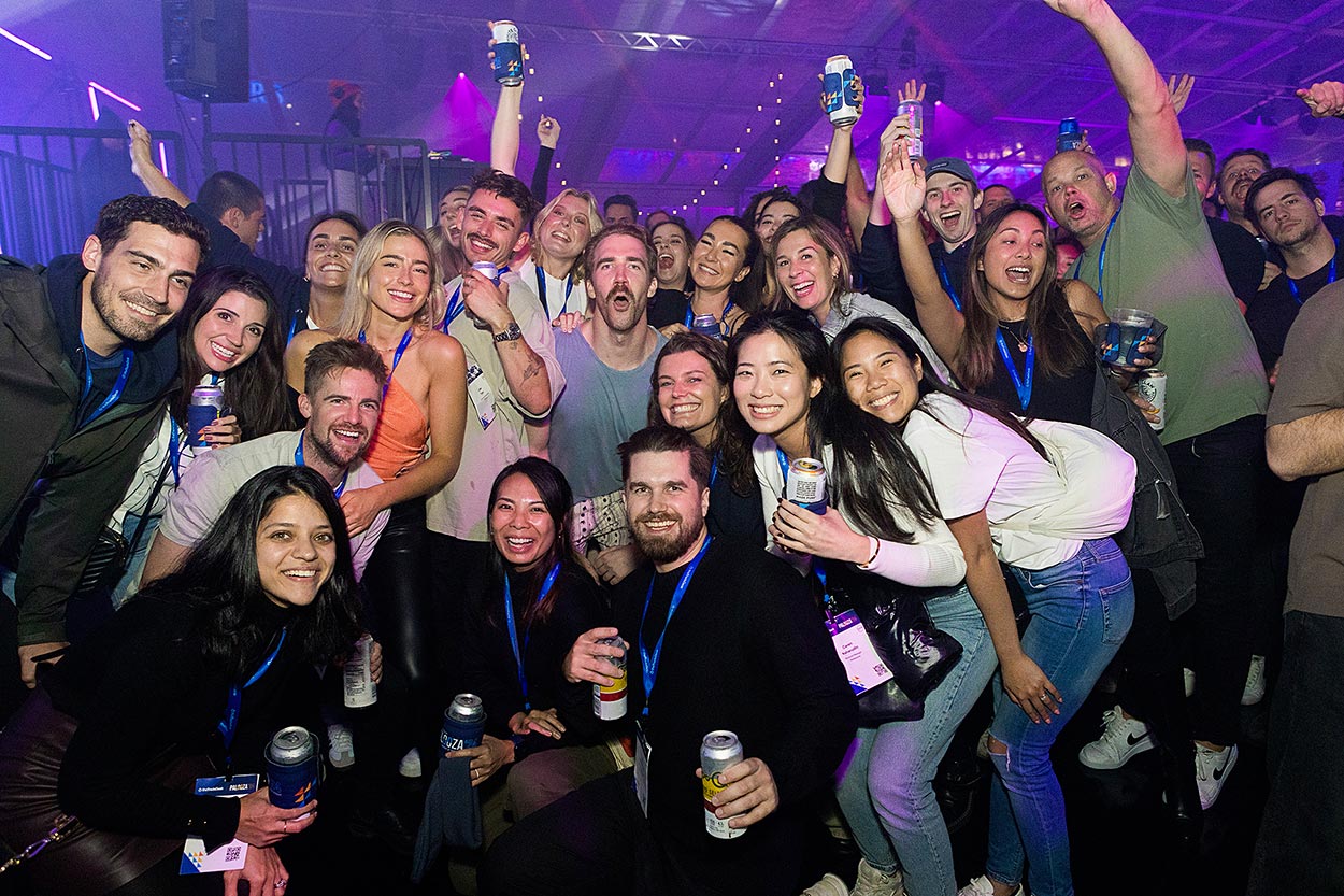 crowd of happy event attendees